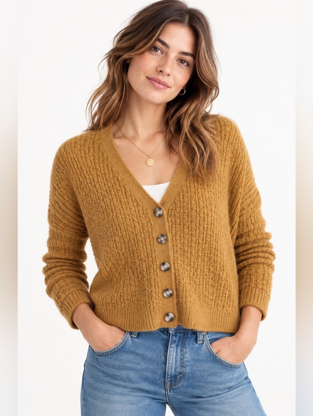 Madewell Mayfair Alpaca Blend Cardigan Vintage Gold Cropped Sweater XS BTC